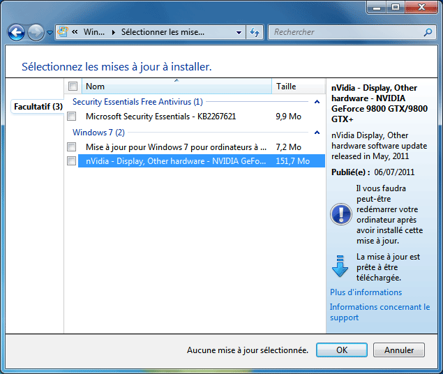 Pilote NVIDIA dans Windows Update