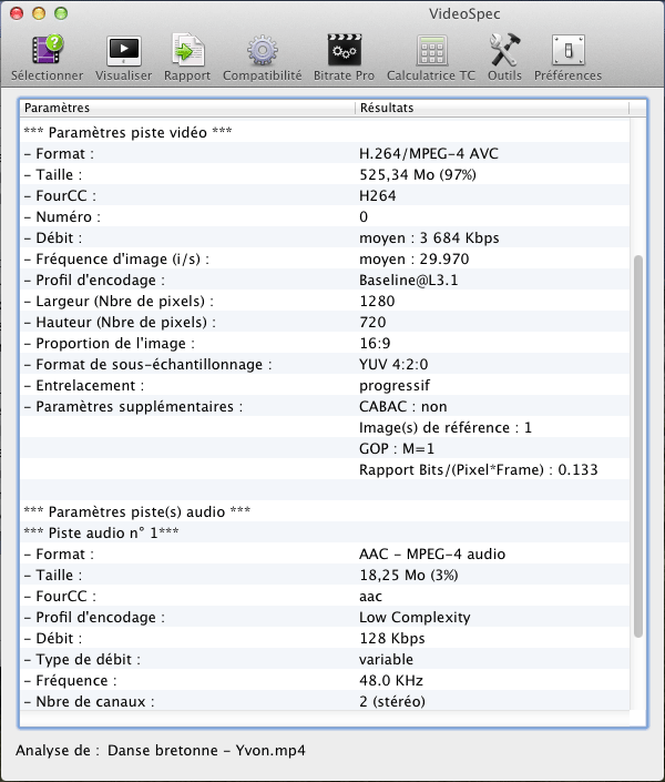 VideoSpec sur Mac OS X