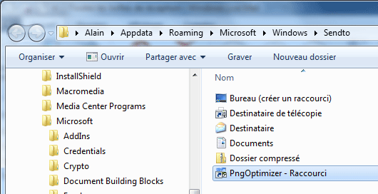 PNGOptimizer : Envoyer vers