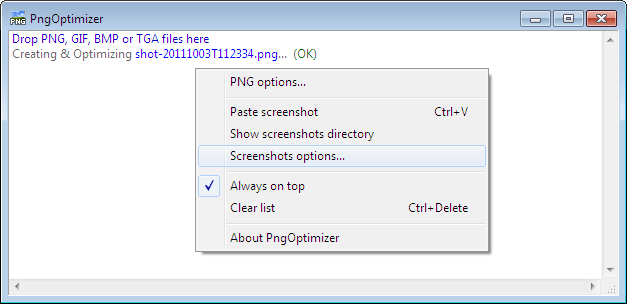 PngOptimizer : Configurer Screenshots