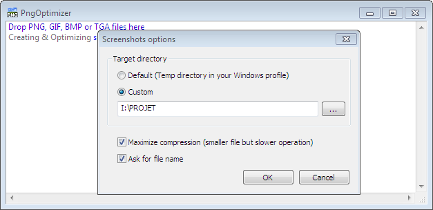 PngOptimizer : Configurer Screenshots