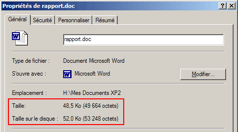 Propriétés d'un fichier