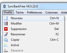 Syncback - Créer profil