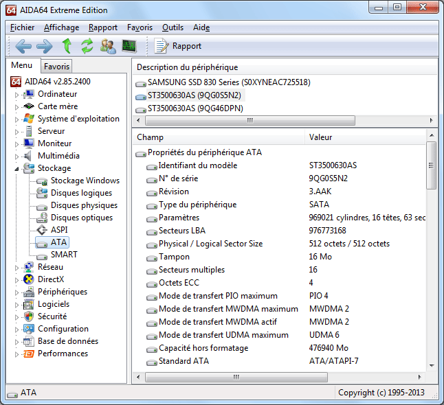 AIDA64 : Stockage