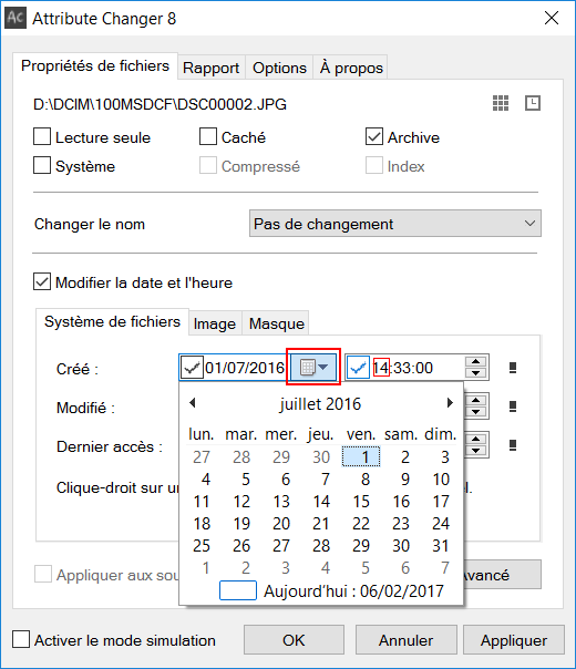 Attribute Changer : Copier la valeur et date de modification