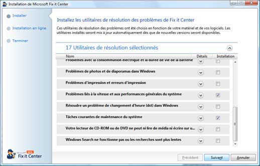 Installation - Centre de solution Microsoft Fix it