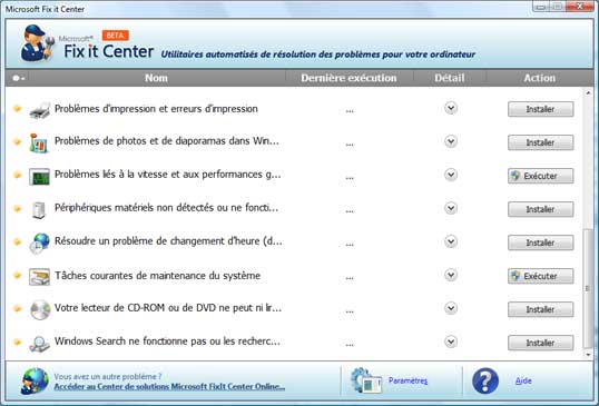 Utilisation de Microsoft Fix it Center Online