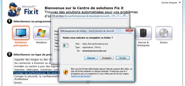 Utilisation de Microsoft Fix it Centre de Solutions