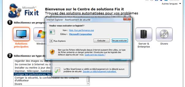 Utilisation de Microsoft Fix it Centre de Solutions