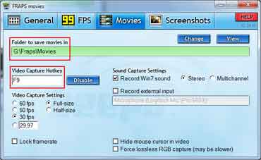 Configuration de Fraps : Movies