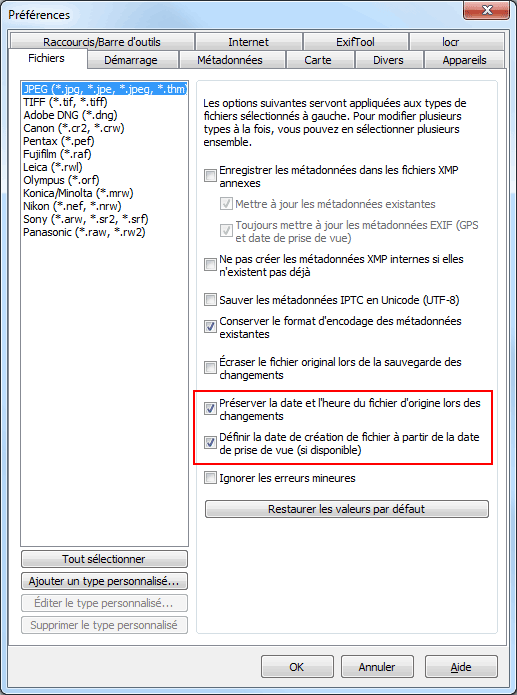 Geosetter - Préférences