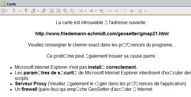 Geosetter : la carte est introuvable