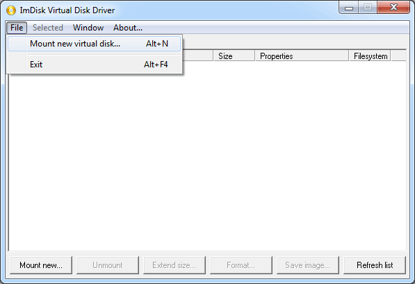 ImDisk Virtual Disk Driver : ouverture