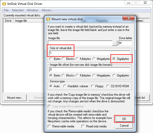 ImDisk Virtual Disk Driver : ouverture