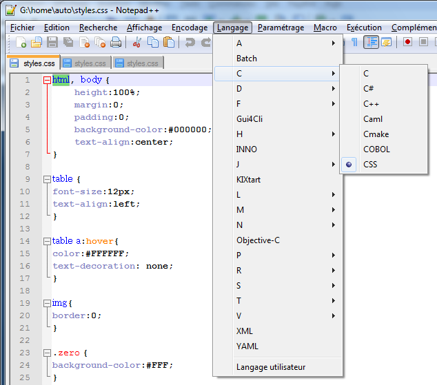 Langages avec Notepad++