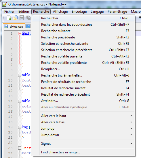 Recherche avec Notepad++