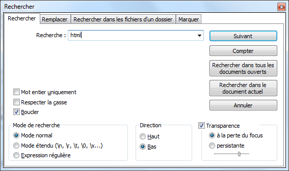 Recherche avec Notepad++