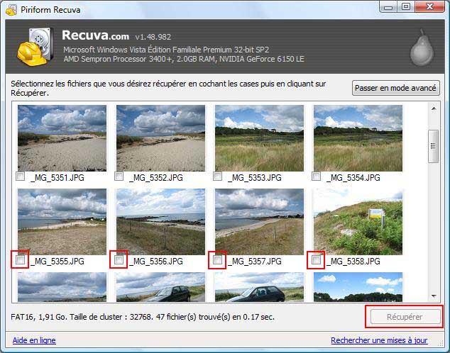 Recuva : Récupération