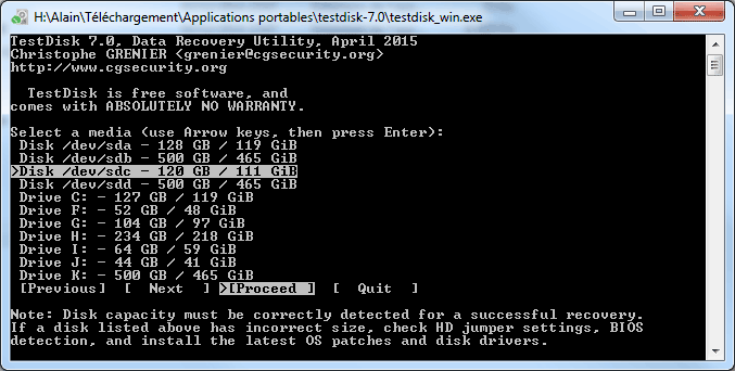 TestDisk : Proceed