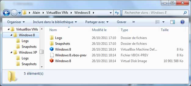 VirtualBox : dossier VirtualBox VMs