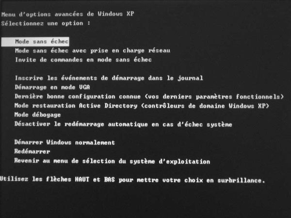 Mode sans échec sous Windows XP