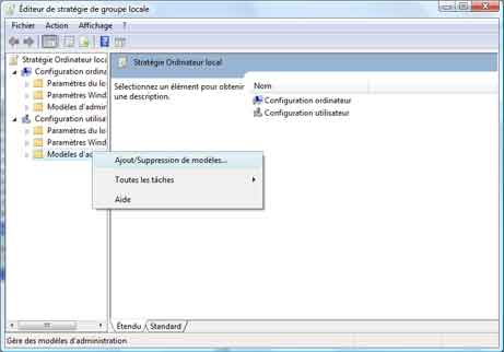 Editeur de stratégie de groupe locale : gpedit.msc 