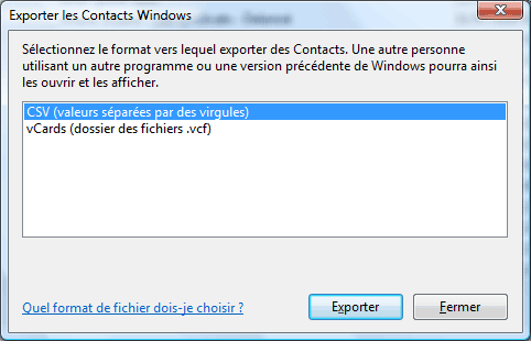 Format d'exportation des contacts
