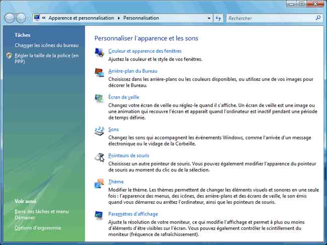 Personnalisation sous Windows Vista
