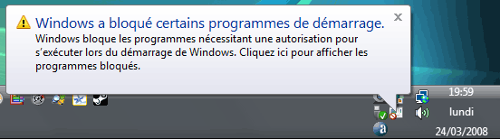 Windows a bloqué certains programmes de démarrage