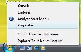 Propriétés du menu Démarrer