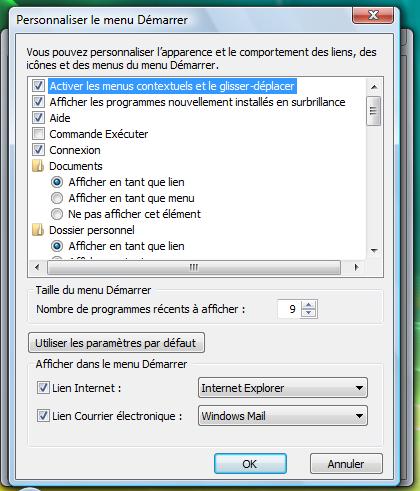 Personnaliser le Menu Démarrer
