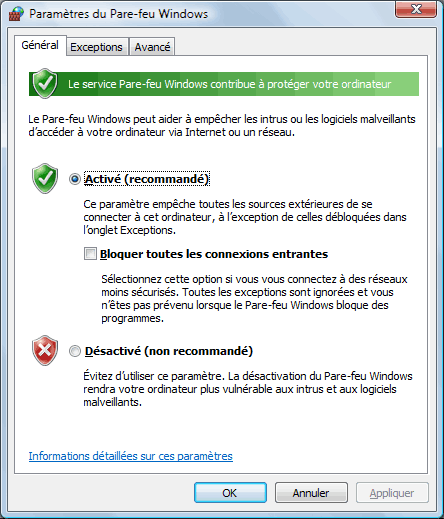Pare-feu Windows Vista