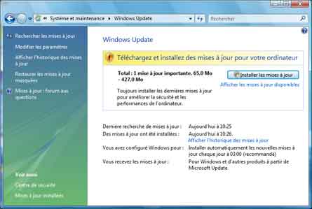 Mise à jour Windows Vista SP1