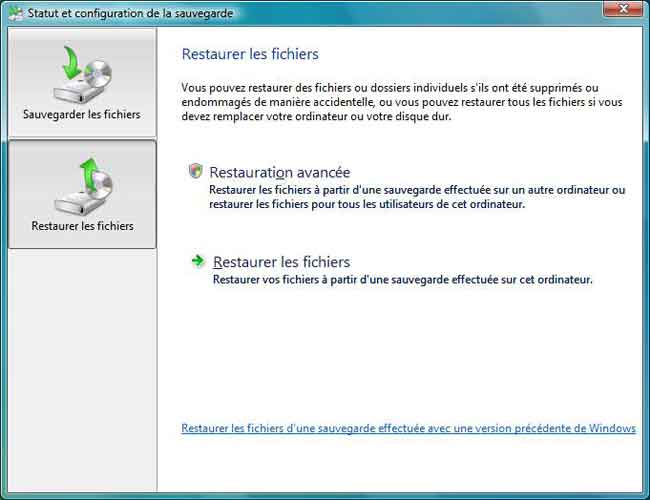 Windows Vista : Restaurer les fichiers