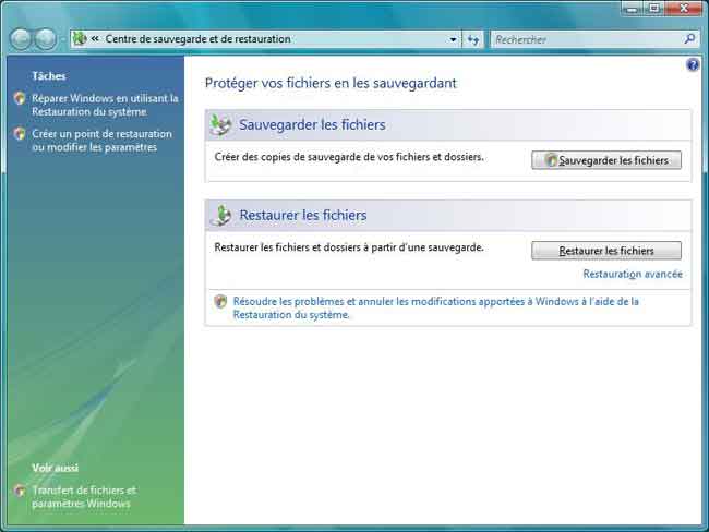 Sauvegarde et restauration : Windows Vista Familiale