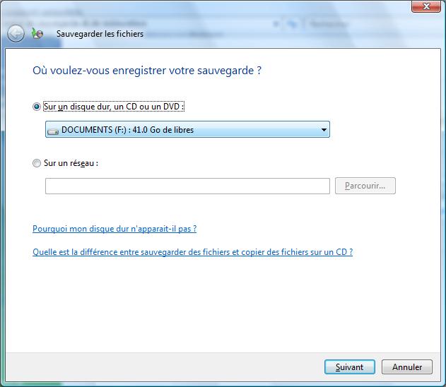 Windows Vista : Sauvegarde des fichiers
