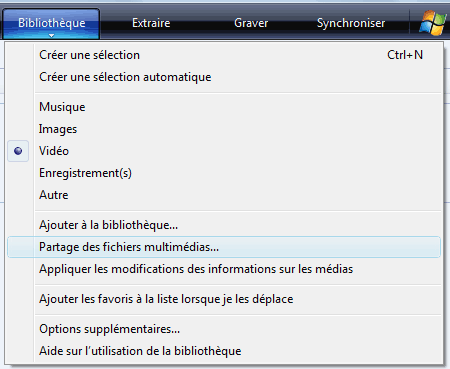 Partage des fichiers multimedias
