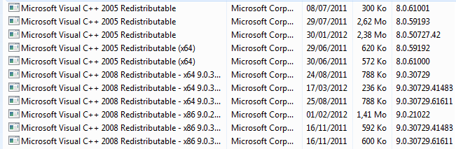 Versions de Visual C++