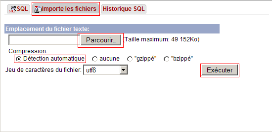 Importer base de données