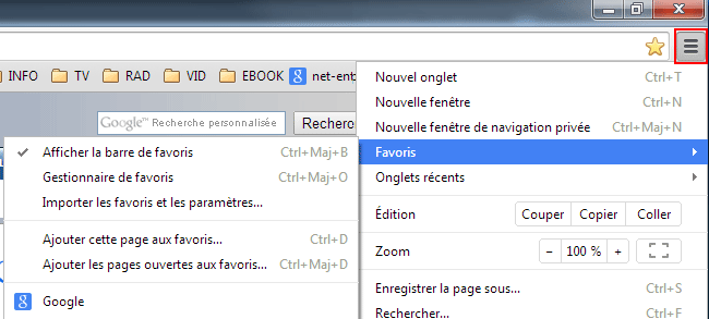 Chrome : Barre de favoris