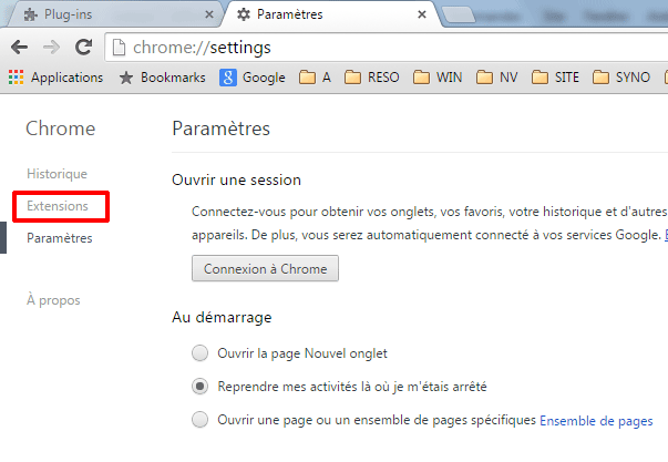 Chrome : Paramètres