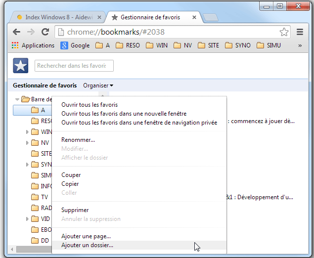 Chrome : Favoris - dossier