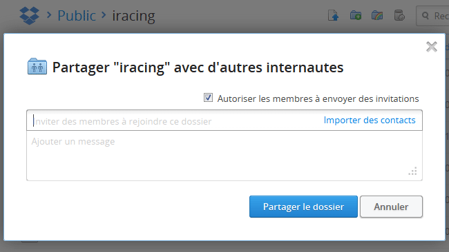 Dropbox : Partage dossier