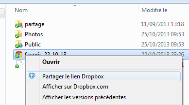 Dropbox : Partager le lien