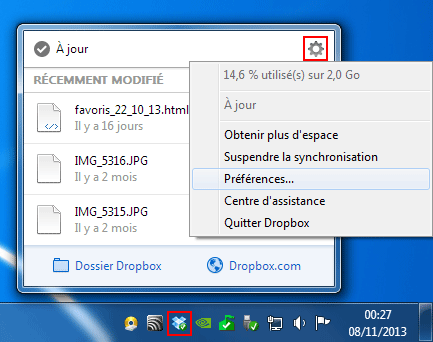 Dropbox : Préférences