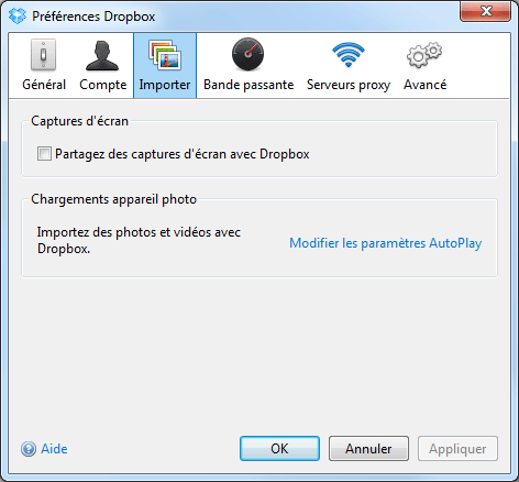 Dropbox : Préférences, Général