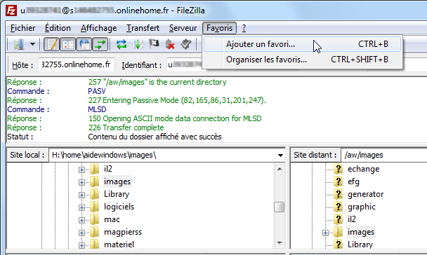 FileZilla : Ajouter Favori