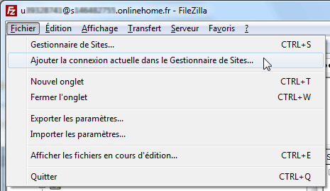 FileZilla : Connexion rapide