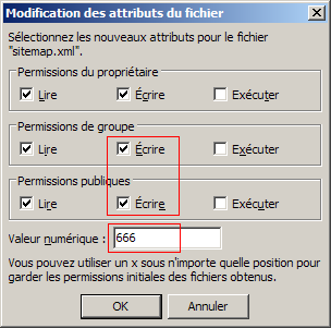 Filezilla : permissions de fichiers