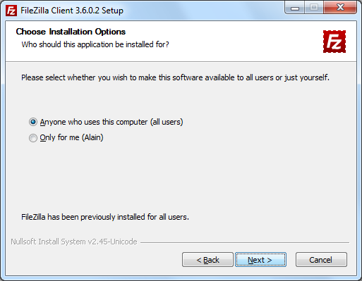 FileZilla : Installation